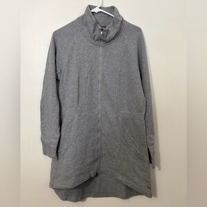 100% Cotton Eddie Bauer Heather Gray Full-Zip Long-Length Sweater Jacket